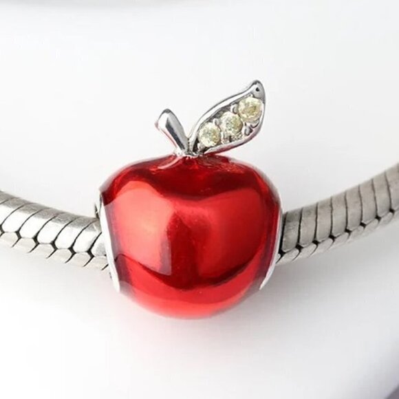 Sterling Silver Red Enamel Princess Apple Charm - Picture 2 of 3